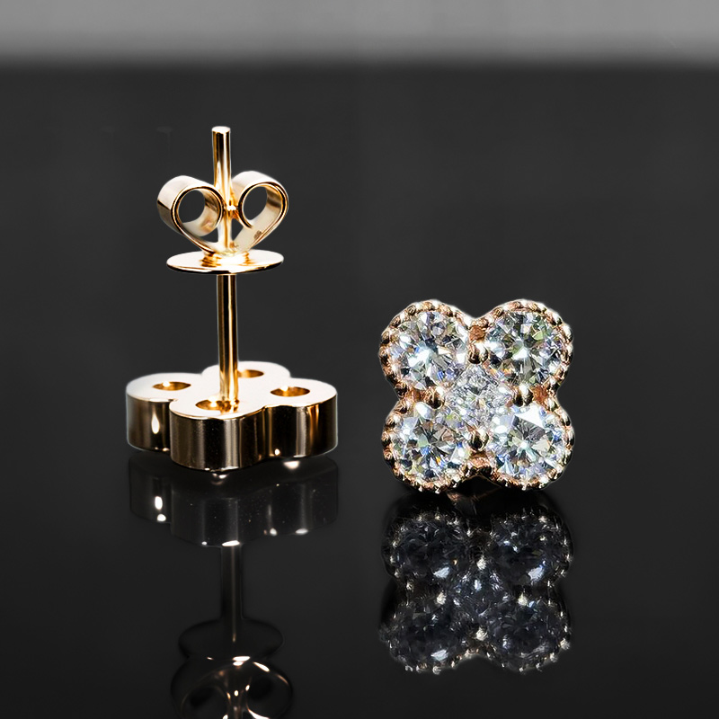 925s & Vvs Moissanite Four Leaf Clover Stud Earrings In Rose Gold Iced Out - Image 3