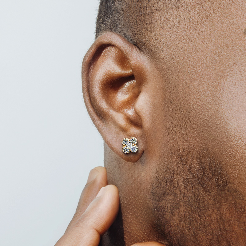 925s & Vvs Moissanite Four Leaf Clover Stud Earrings In Rose Gold Iced Out - Image 4