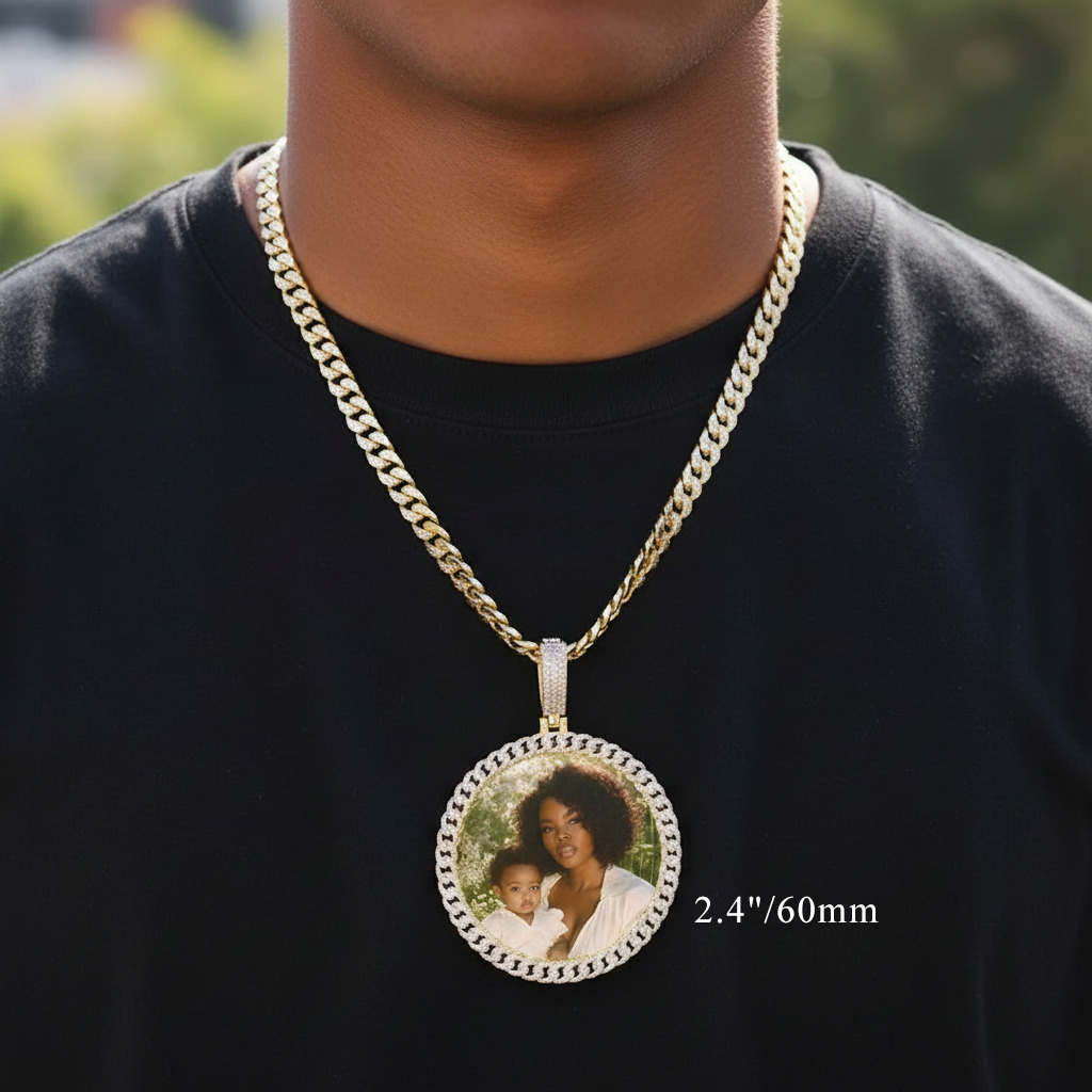 925s & Vvs Moissanite Cuban Link Photo Pendant In Gold Iced Out - Image 3
