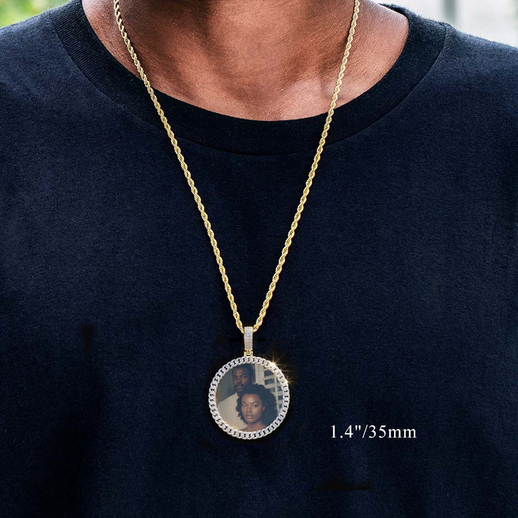 925s & Vvs Moissanite Cuban Link Photo Pendant In Gold Iced Out - Image 4