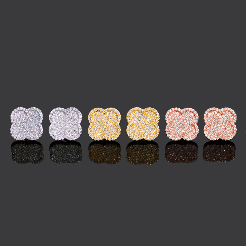 925s & Vvs Moissanite Micro Paved Four Leaf Clover Stud Earrings Iced Out - Image 6