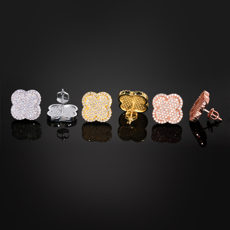 925s & Vvs Moissanite Micro Paved Four Leaf Clover Stud Earrings Iced Out - Image 7