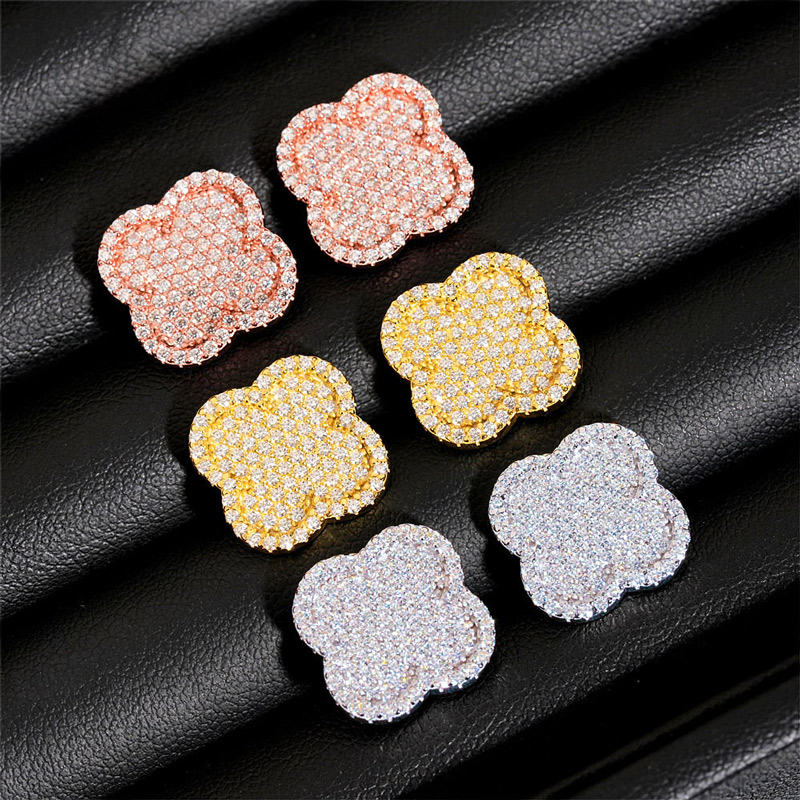 925s & Vvs Moissanite Micro Paved Four Leaf Clover Stud Earrings Iced Out - Image 8