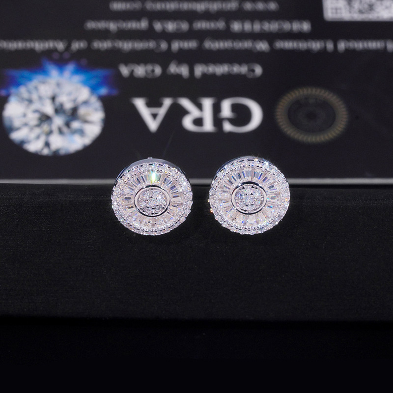 S925 & Moissanite 12mm Baguette Cut Round Stud Earrings Iced Out - Image 5