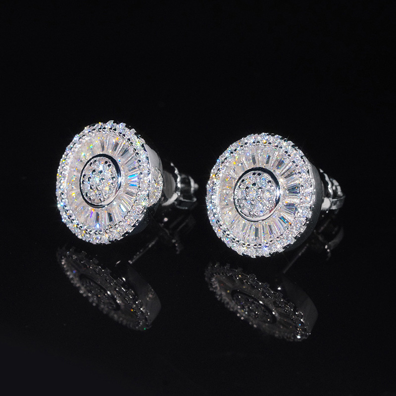 S925 & Moissanite 12mm Baguette Cut Round Stud Earrings Iced Out - Image 7