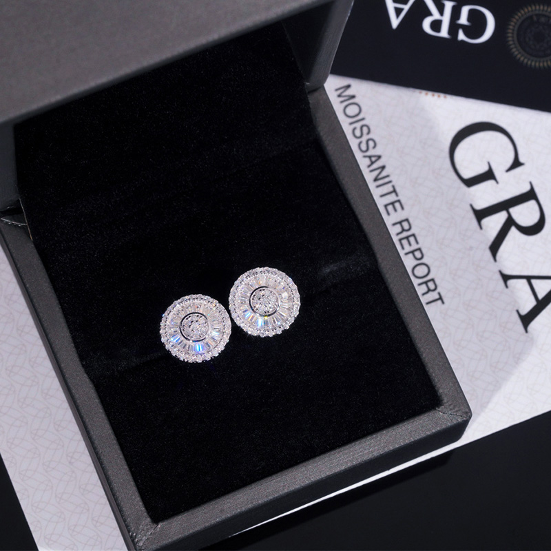 S925 & Moissanite 12mm Baguette Cut Round Stud Earrings Iced Out - Image 9
