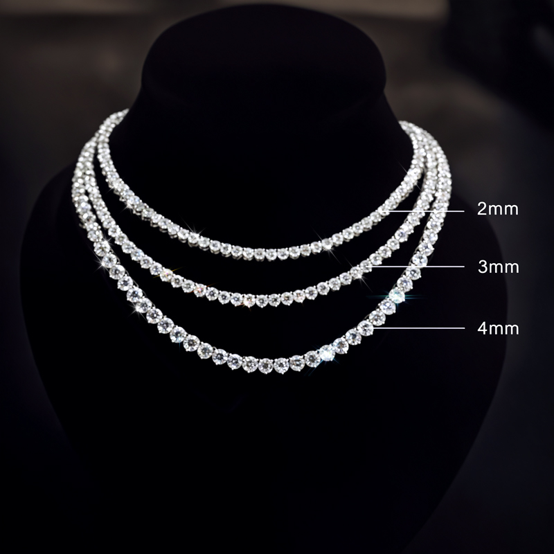 2mm/3mm/4mm 3-claw S925 & Moissanite Tennis Chain With Iced Out Shine - Image 4