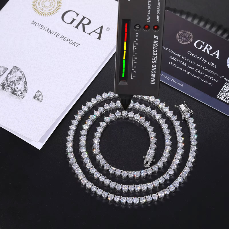 2mm/3mm/4mm 3-claw S925 & Moissanite Tennis Chain With Iced Out Shine - Image 5