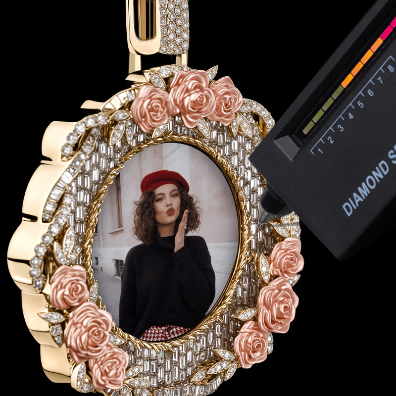 925s & Vvs Moissanite Baguette Rose 2.5 Photo Pendant Iced Out - Image 3