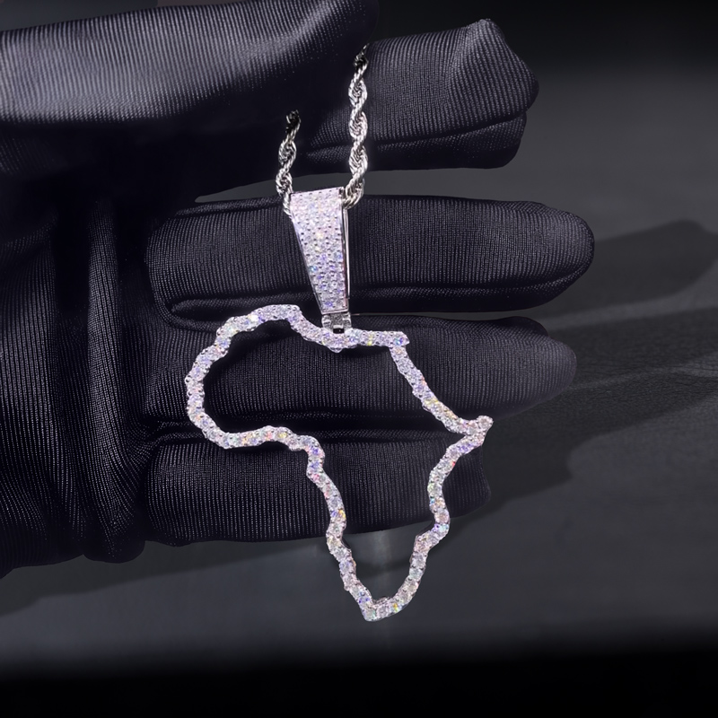 925s & Vvs Moissanite Africa Map Skeletion Pendant With Iced Out Shine - Image 3