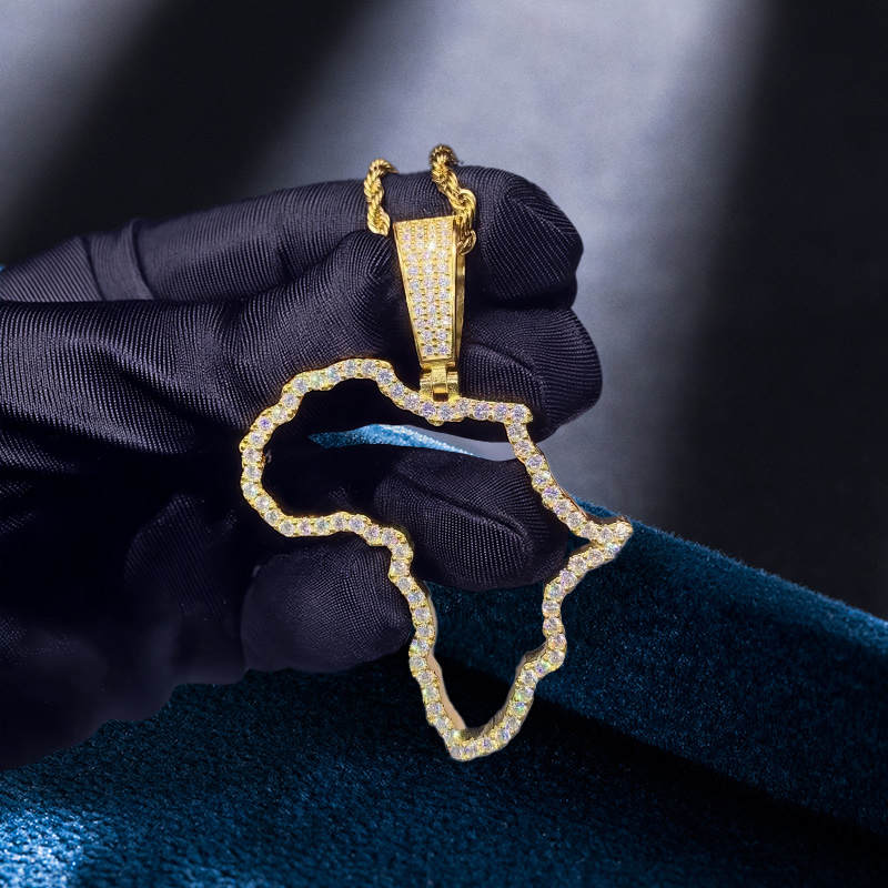 925s & Vvs Moissanite Africa Map Skeletion Pendant With Iced Out Shine - Image 5