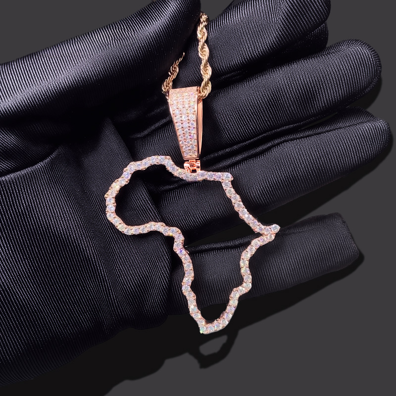 925s & Vvs Moissanite Africa Map Skeletion Pendant With Iced Out Shine - Image 6