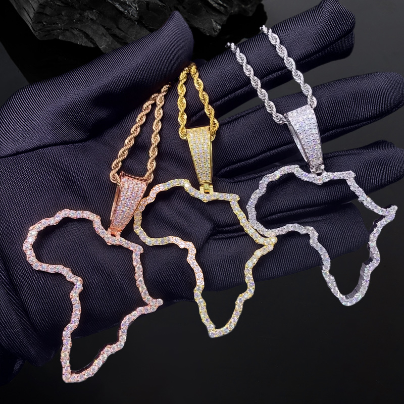 925s & Vvs Moissanite Africa Map Skeletion Pendant With Iced Out Shine