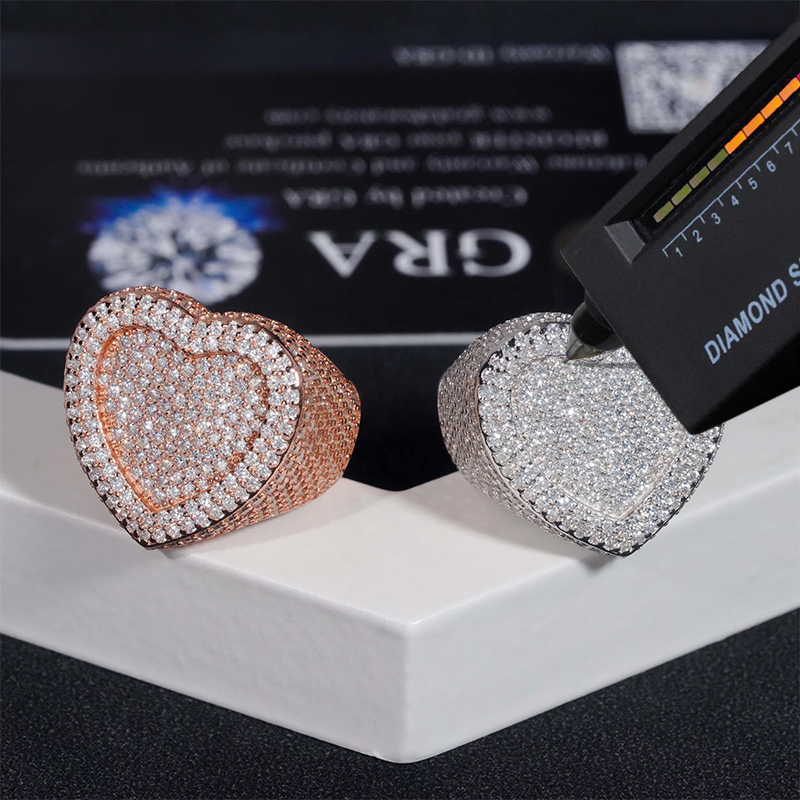 S925 & Moissanite Iced Out Large Heart Ring Silver With Street Luxury Shine - Image 3