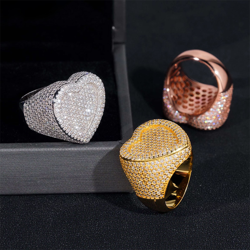 S925 & Moissanite Iced Out Large Heart Ring Silver With Street Luxury Shine - Image 4