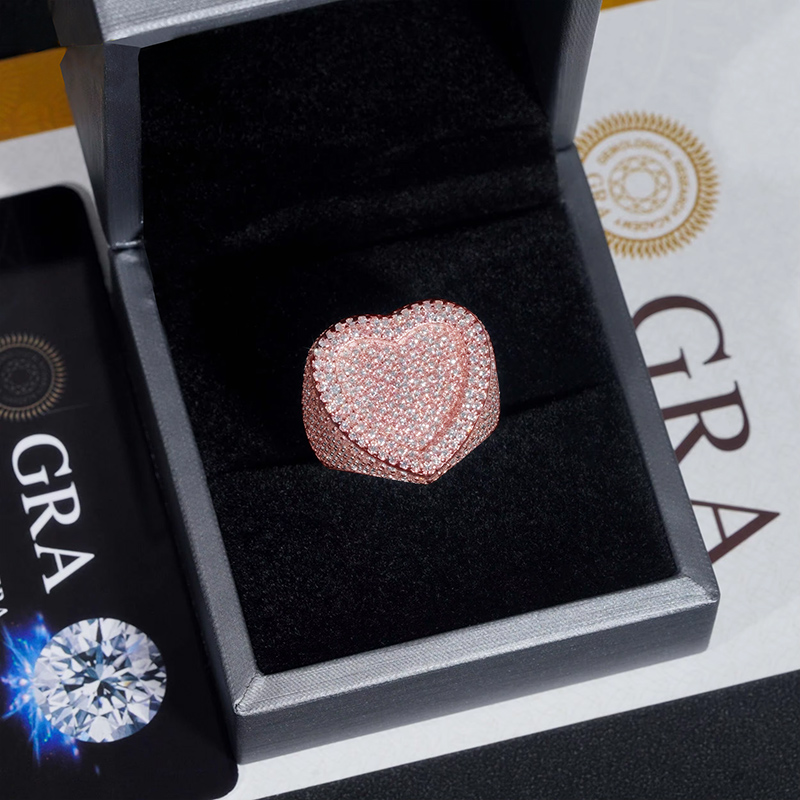 S925 & Moissanite Iced Out Large Heart Ring Silver With Street Luxury Shine - Image 5
