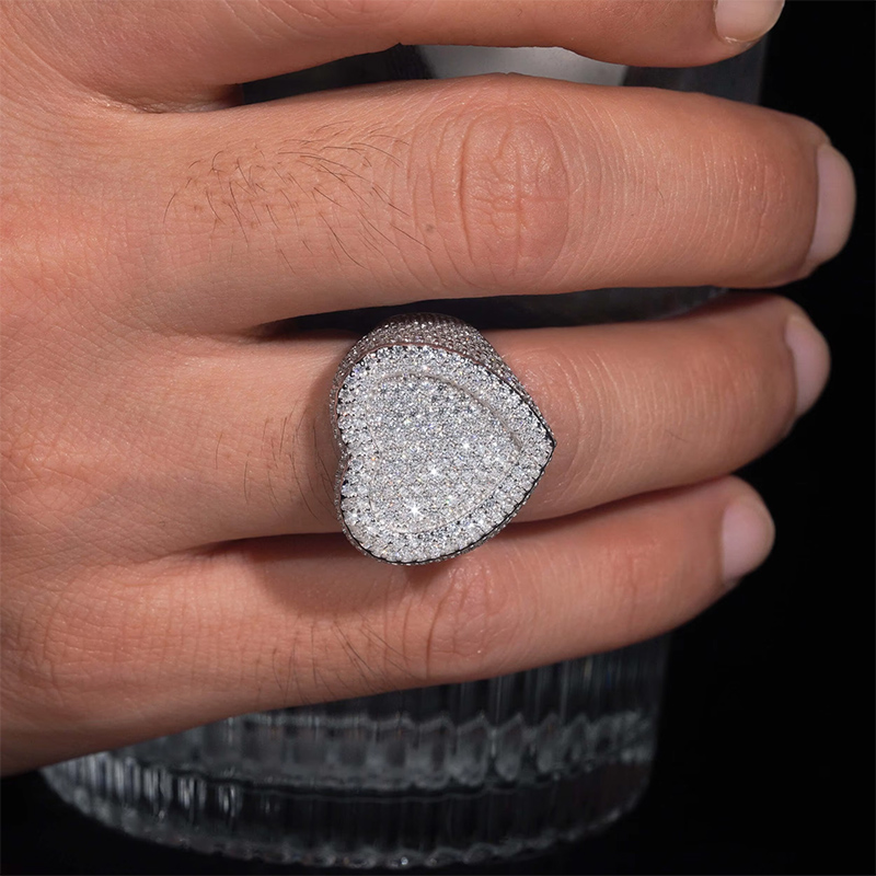 S925 & Moissanite Iced Out Large Heart Ring Silver With Street Luxury Shine - Image 6