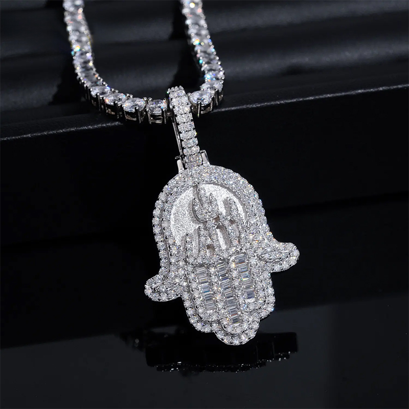 925s & Vvs Moissanite Fatima Hand Allah Pendant With Iced Out Shine - Image 3