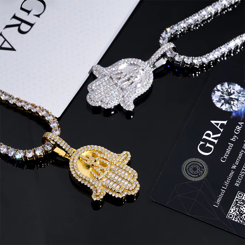 925s & Vvs Moissanite Fatima Hand Allah Pendant With Iced Out Shine - Image 5