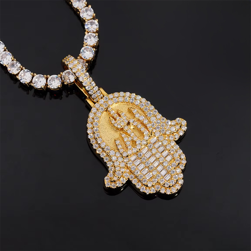 925s & Vvs Moissanite Fatima Hand Allah Pendant With Iced Out Shine - Image 6