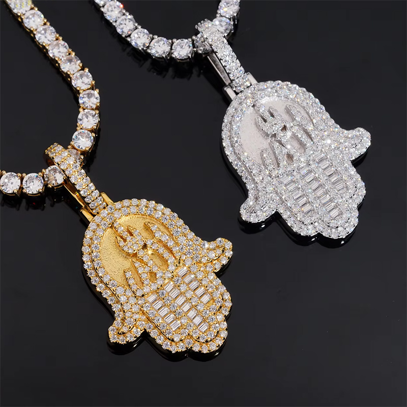 925s & Vvs Moissanite Fatima Hand Allah Pendant With Iced Out Shine