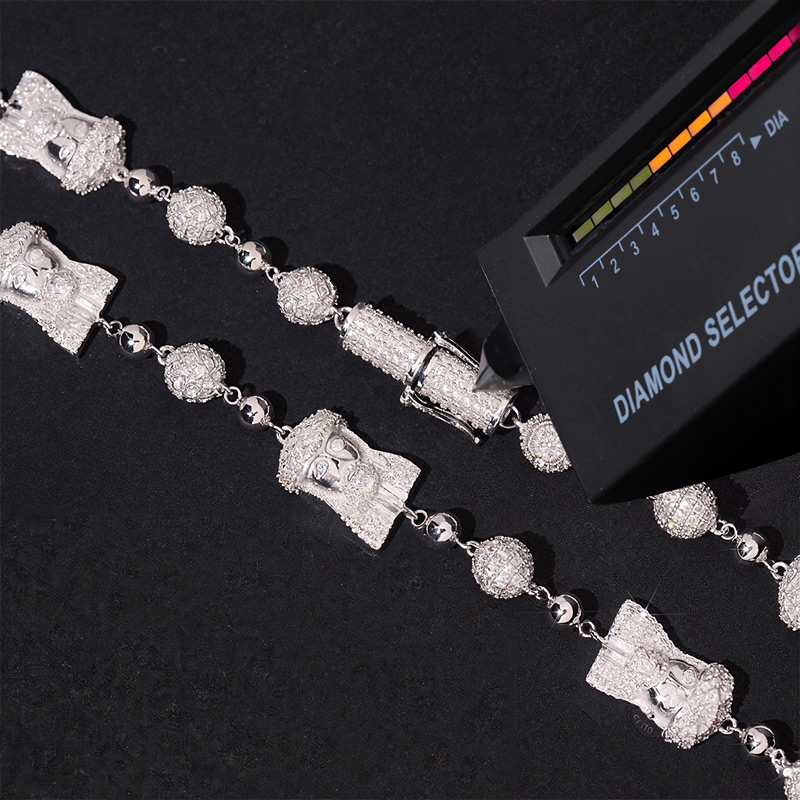 925s & Vvs Moissanite Jesus Head Bead Rosary Chain Necklace Iced Out - Image 3