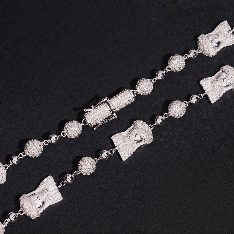 925s & Vvs Moissanite Jesus Head Bead Rosary Chain Necklace Iced Out - Image 4