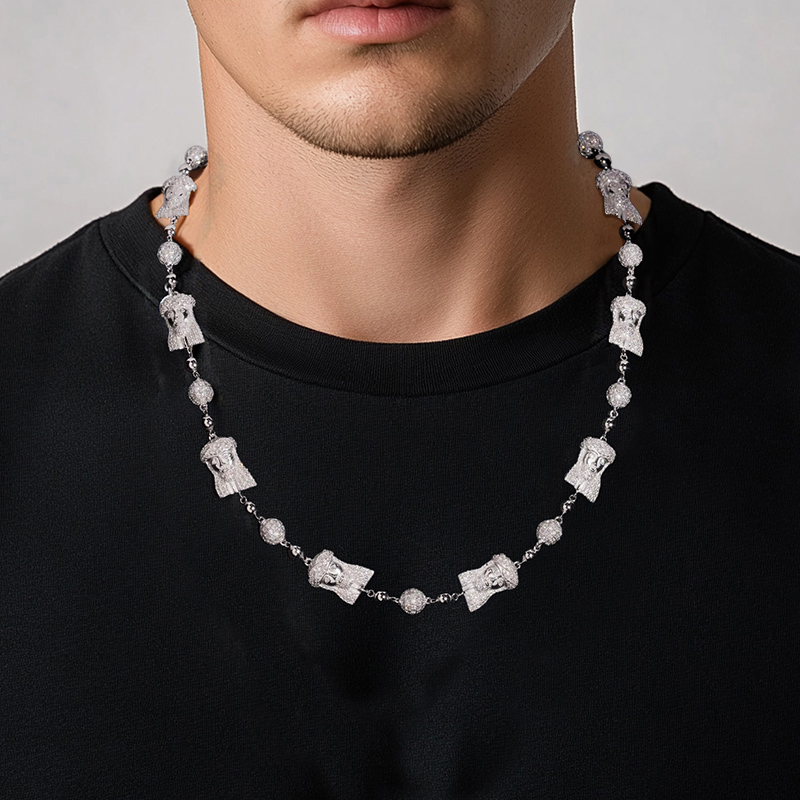 925s & Vvs Moissanite Jesus Head Bead Rosary Chain Necklace Iced Out - Image 5