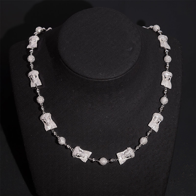 925s & Vvs Moissanite Jesus Head Bead Rosary Chain Necklace Iced Out