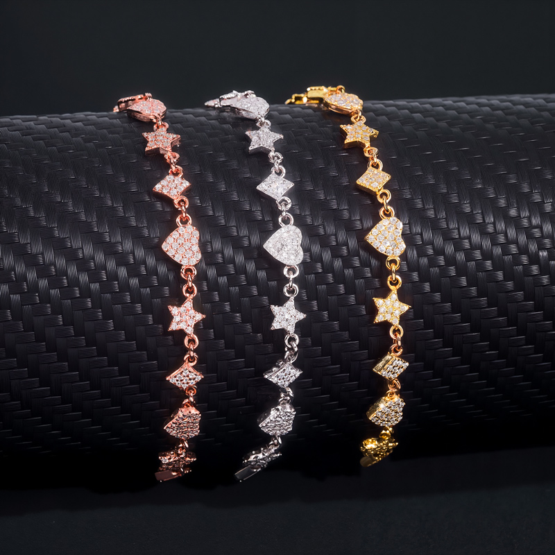 925s & Vvs Moissanite Heart Star Diamond Bracelet With Iced Out Shine