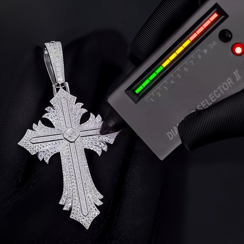S925 & Moissanite Multi Layered Cross Pendant With Iced Out Shine - Image 3