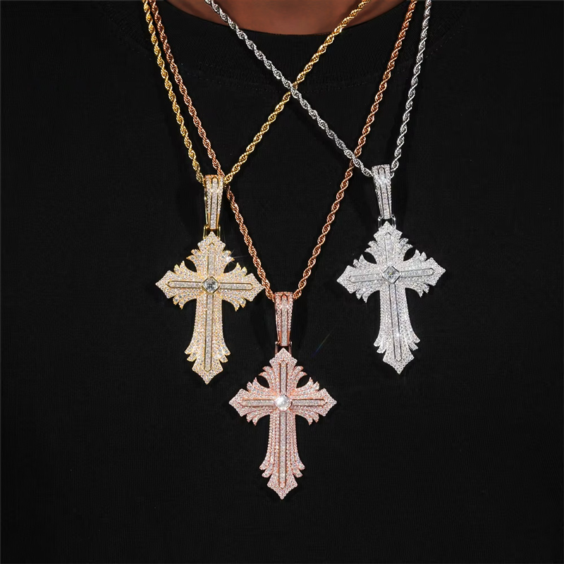 S925 & Moissanite Multi Layered Cross Pendant With Iced Out Shine - Image 4