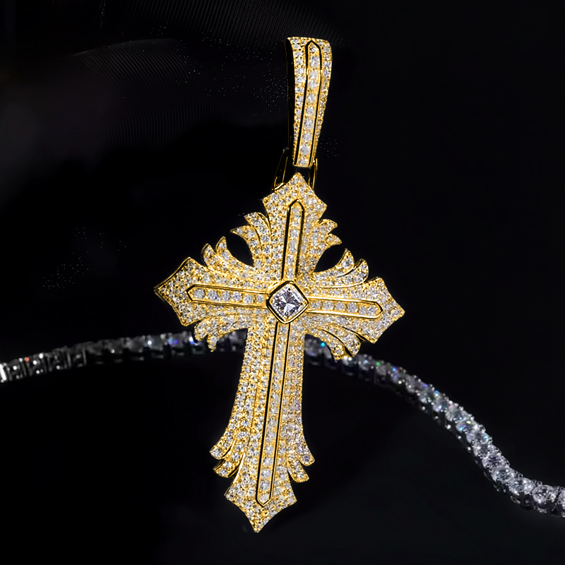 S925 & Moissanite Multi Layered Cross Pendant With Iced Out Shine - Image 5