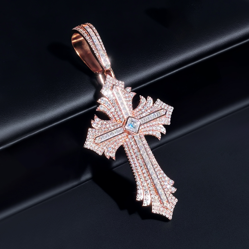 S925 & Moissanite Multi Layered Cross Pendant With Iced Out Shine - Image 6