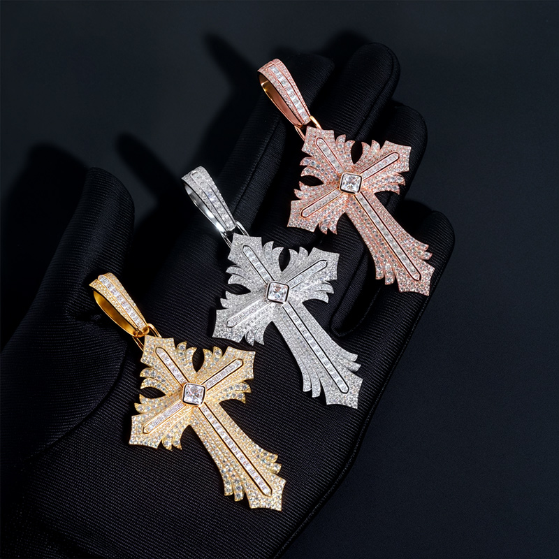 S925 & Moissanite Multi Layered Cross Pendant With Iced Out Shine