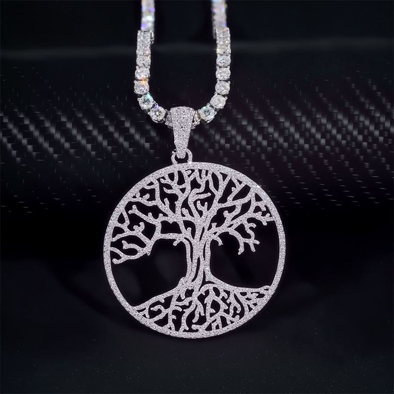 S925 & Moissanite Hollow Tree Of Life Circle Pendant Iced Out - Image 3