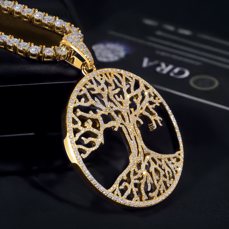 S925 & Moissanite Hollow Tree Of Life Circle Pendant Iced Out - Image 4