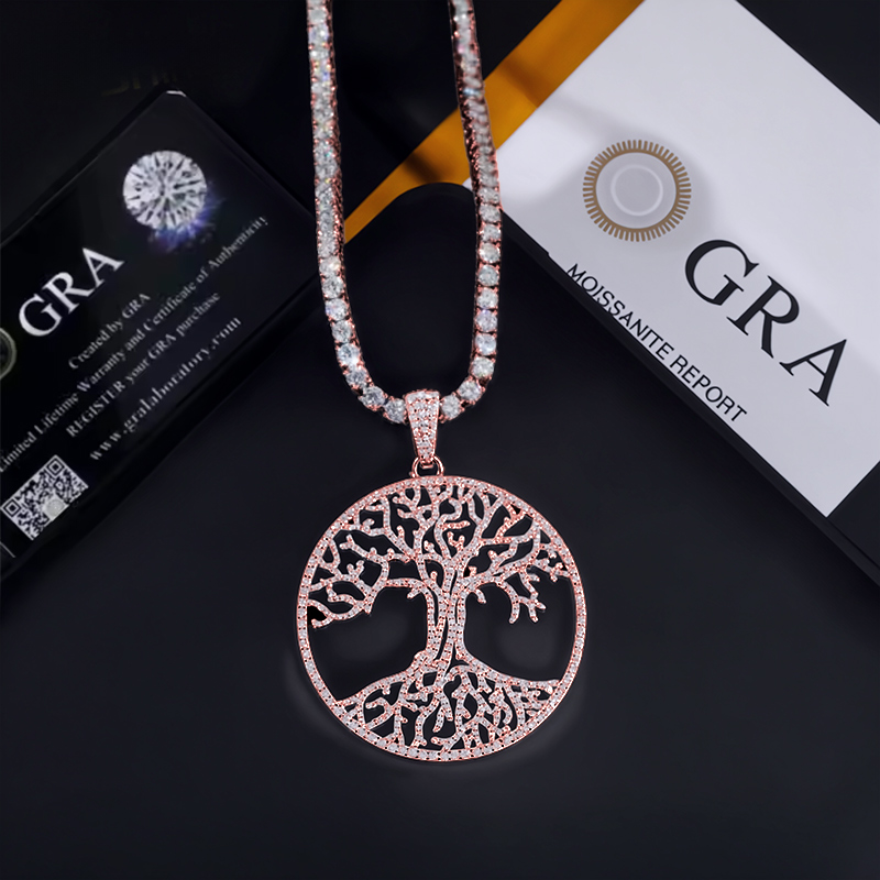 S925 & Moissanite Hollow Tree Of Life Circle Pendant Iced Out - Image 5