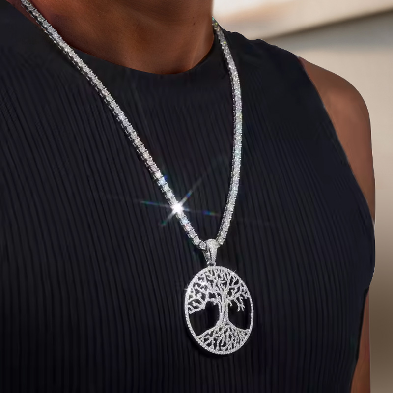 S925 & Moissanite Hollow Tree Of Life Circle Pendant Iced Out - Image 6