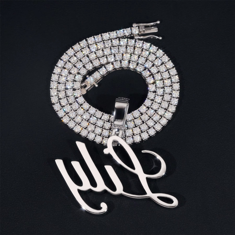 925s & Vvs Moissanite Round Cut Custom Name Letter Pendant Iced Out - Image 3