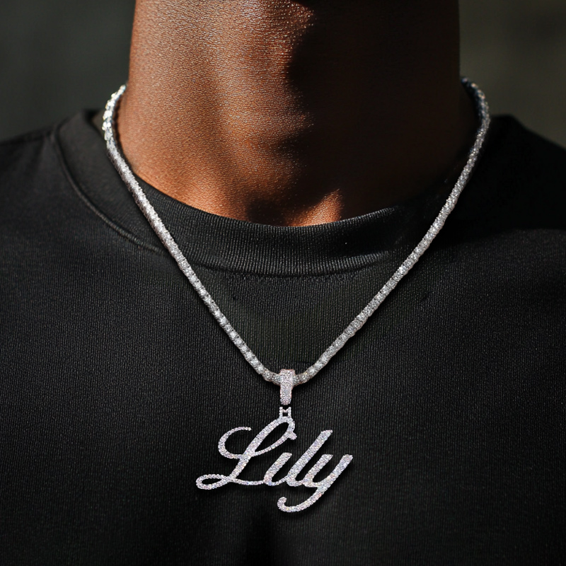 925s & Vvs Moissanite Round Cut Custom Name Letter Pendant Iced Out - Image 4