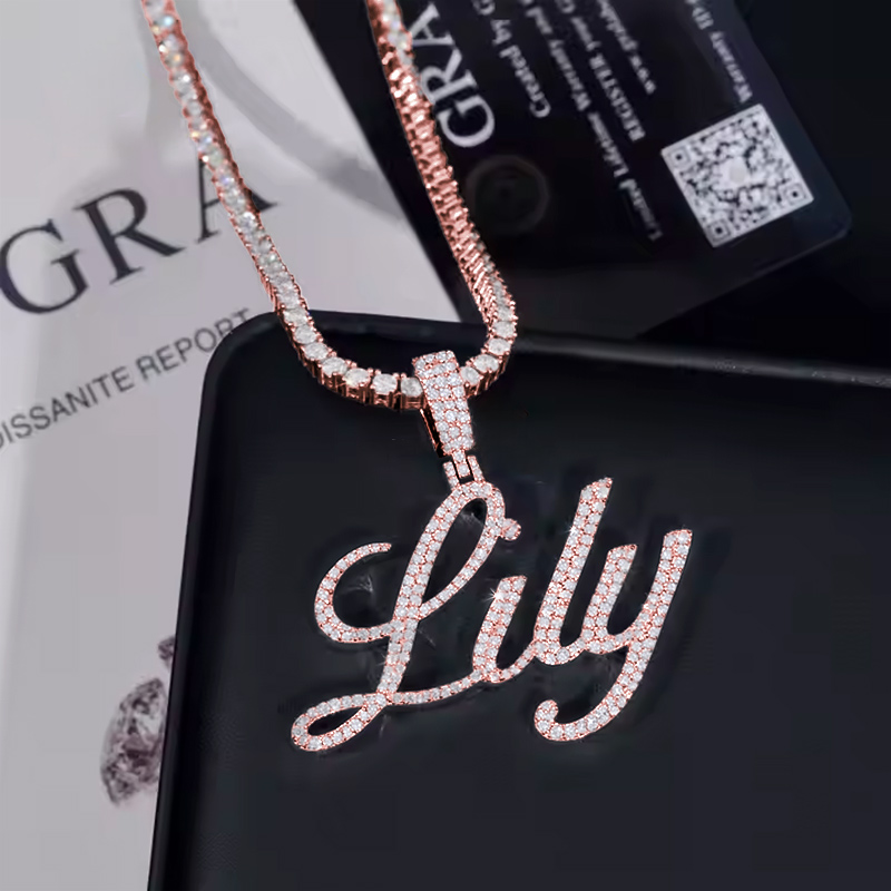 925s & Vvs Moissanite Round Cut Custom Name Letter Pendant Iced Out - Image 5