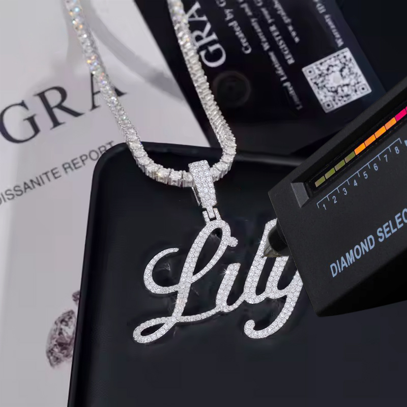 925s & Vvs Moissanite Round Cut Custom Name Letter Pendant Iced Out - Image 6