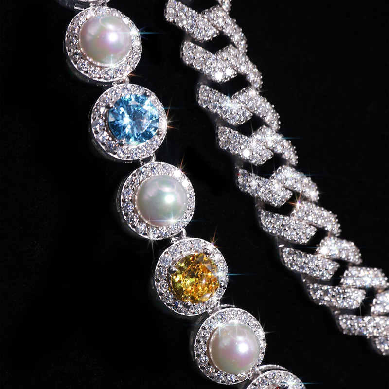 925s & Vvs Colorful Moissanite Pearl Necklace Chain With Iced Out Shine - Image 4