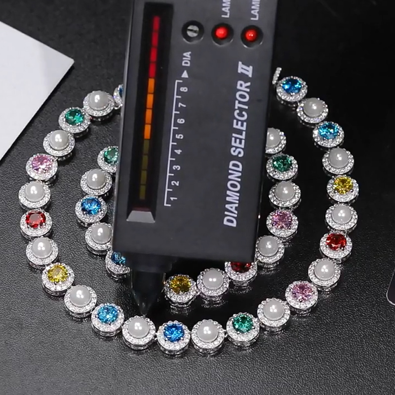 925s & Vvs Colorful Moissanite Pearl Necklace Chain With Iced Out Shine - Image 5