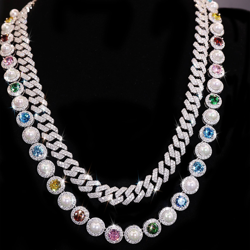 925s & Vvs Colorful Moissanite Pearl Necklace Chain With Iced Out Shine - Image 6