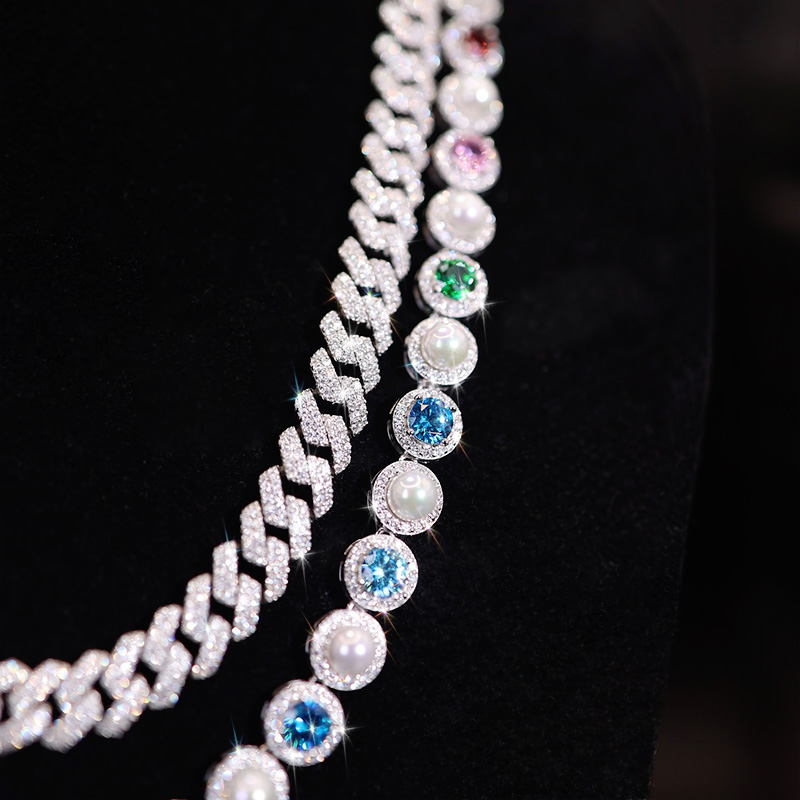 925s & Vvs Colorful Moissanite Pearl Necklace Chain With Iced Out Shine - Image 7