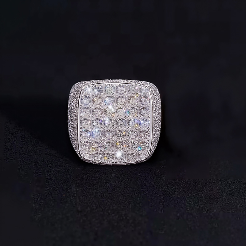 925s & Moissanite Full Iced Out Round Cut Chunky Hip Hop Ring Silver - Image 3