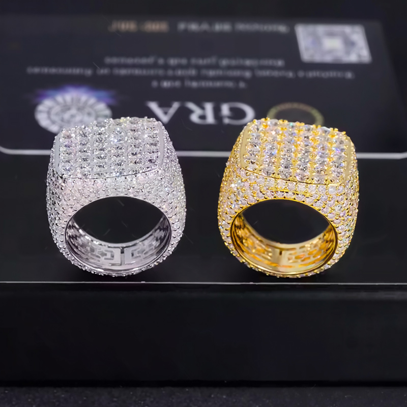 925s & Moissanite Full Iced Out Round Cut Chunky Hip Hop Ring Silver - Image 8