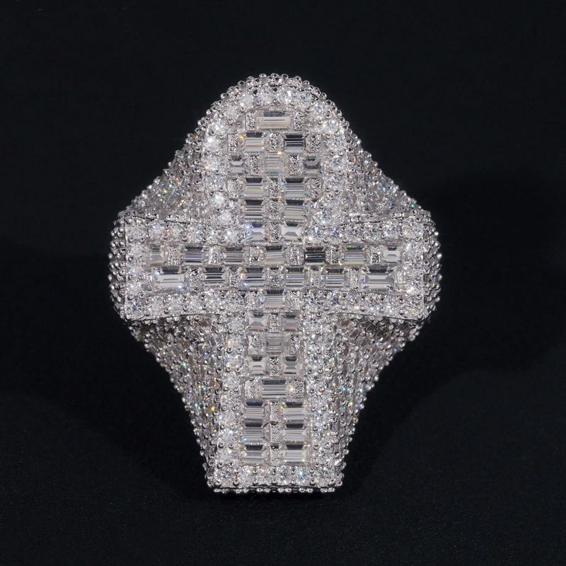 925s & Vvs Moissanite Ankh Baguette Cut Chunky Ring With Iced Out Shine - Image 3